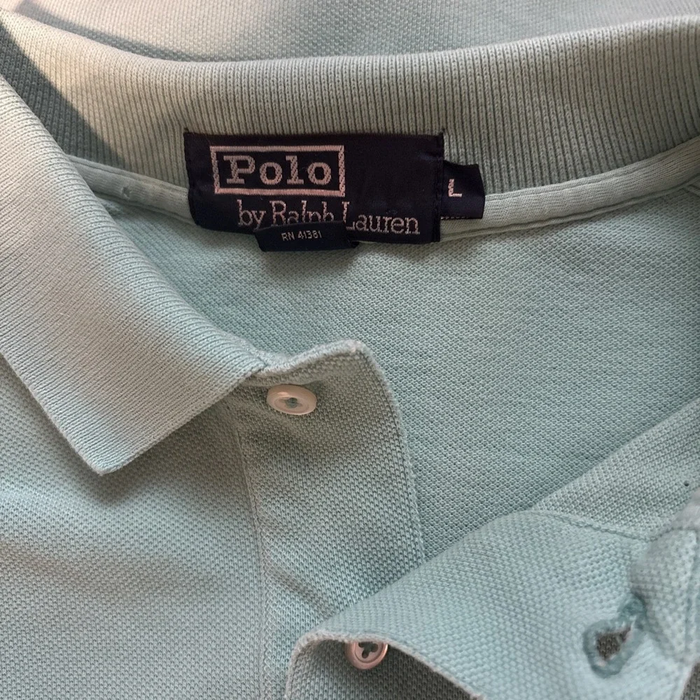 Polo Ralph Lauren Polo Shirt Mens L Mint Green White Pony Logo Cotton Preppy